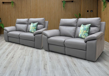 Nicoletti ‘Pepino’ 327 Torello Grigio Scuro Grey Leather Set: 2 + 2 Seater Power Recliner Sofa - product photo 2