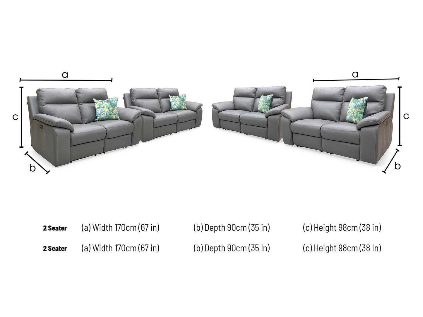 Nicoletti ‘Pepino’ 327 Torello Grigio Scuro Grey Leather Set: 2 + 2 Seater Power Recliner Sofa - product photo 7