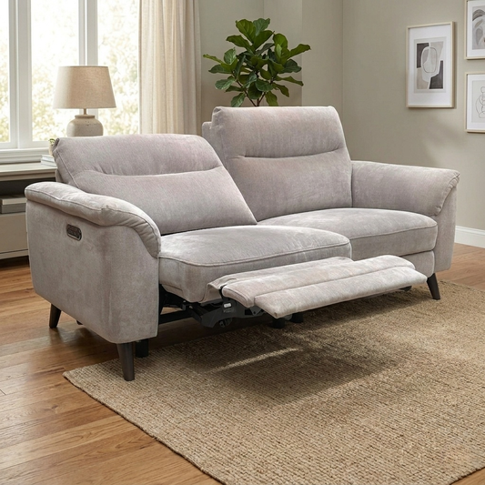 ‘Morgan’ Manhattan Nutmeg 58005 Linen Fabric 3 Seater Power Recliner Sofa