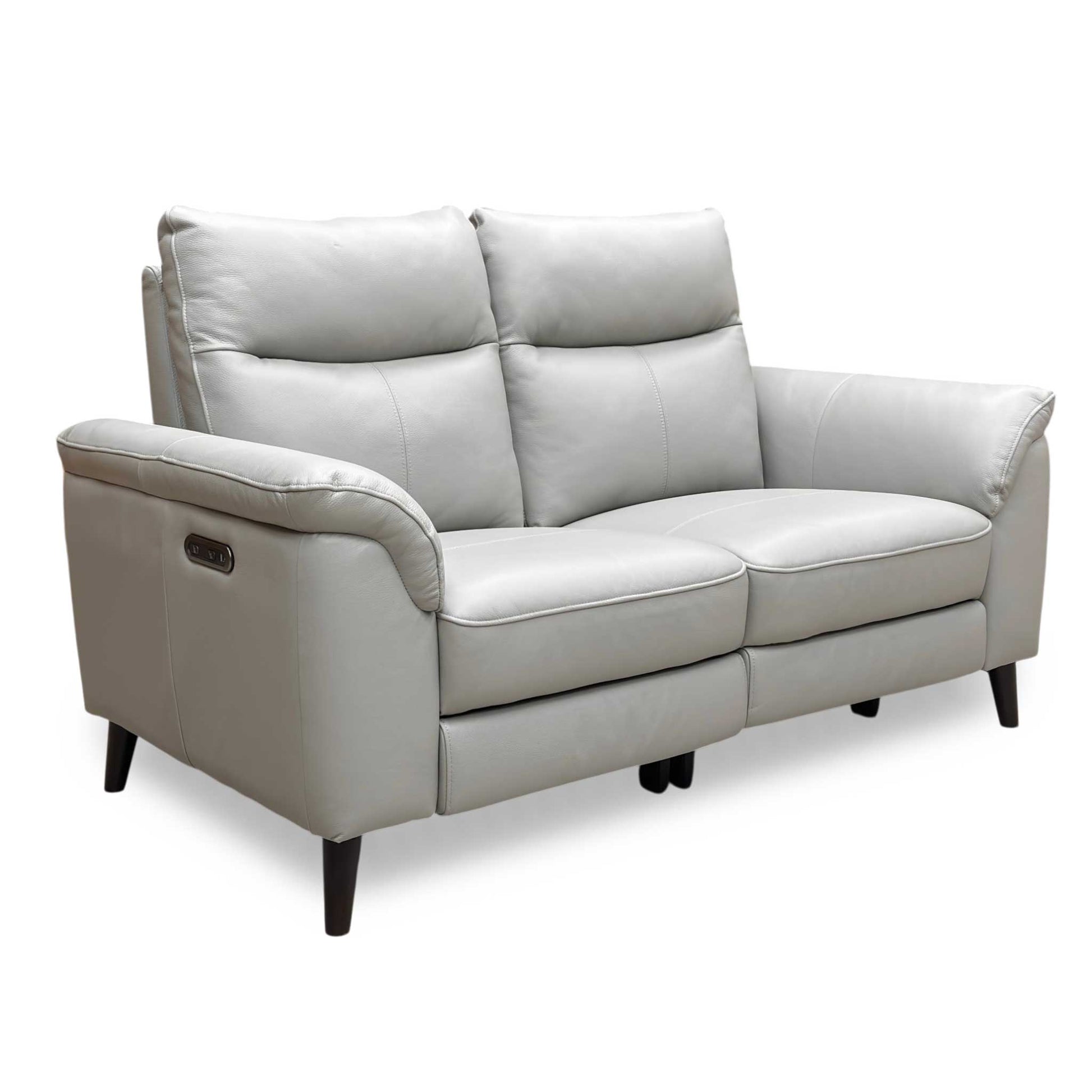 Rear perspective of the Morgan sofa, showing the neatly finished leather back panels and solid construction.