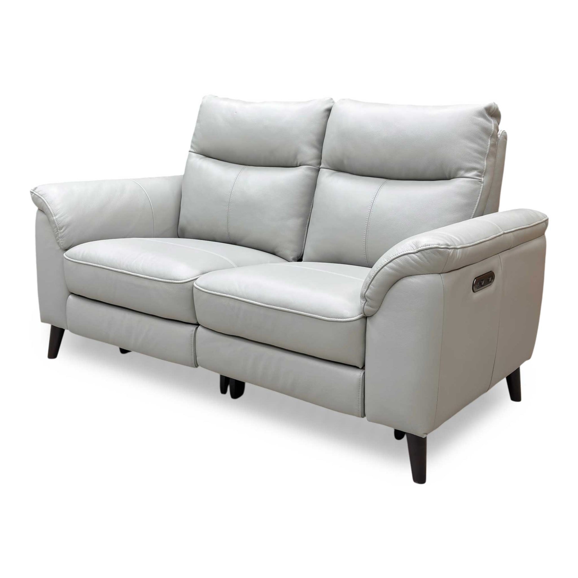 Rear perspective of the Morgan sofa, showing the neatly finished leather back panels and solid construction.