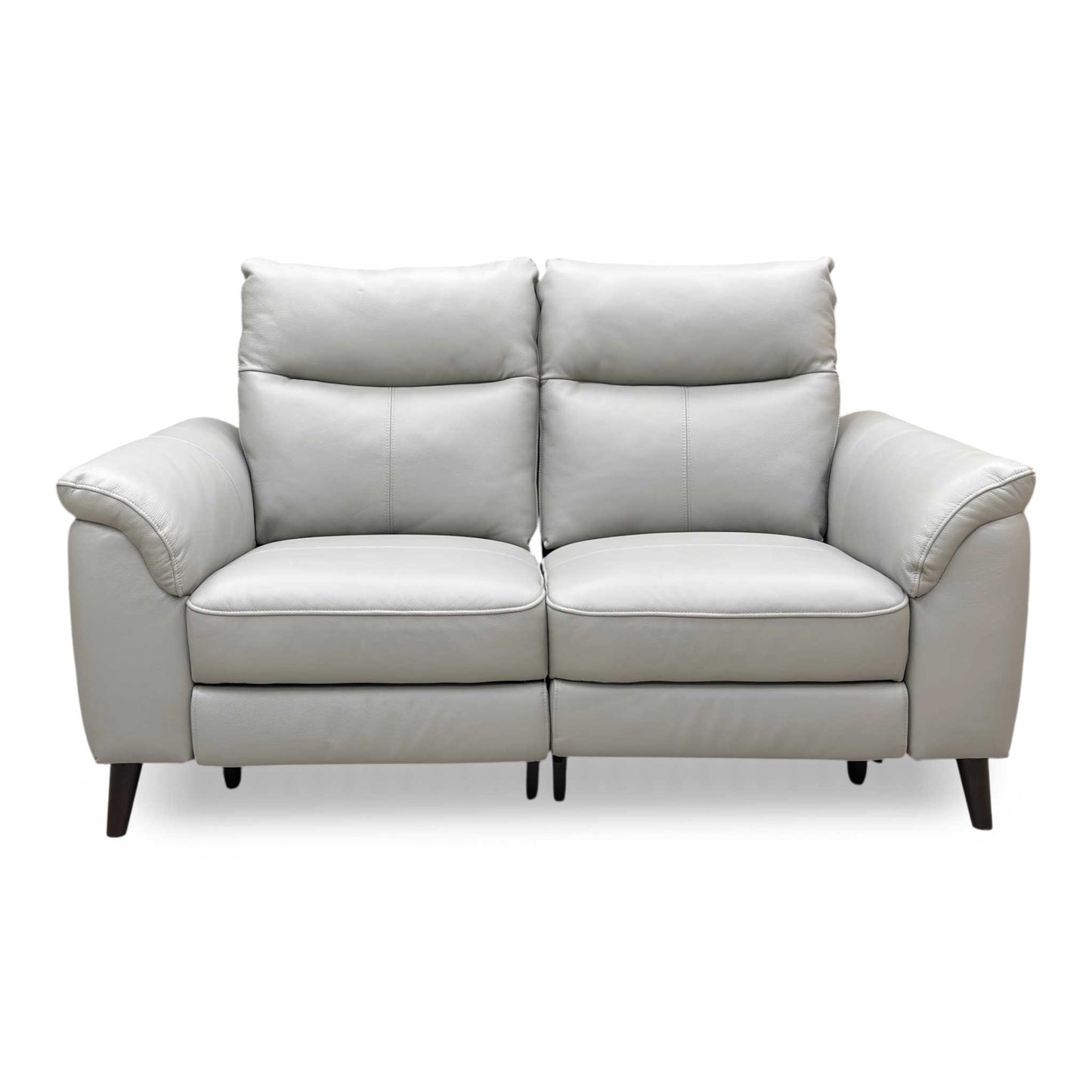 Front view of the Morgan 'Oslo' 2-seater power recliner sofa in light grey Cat 40/27 leather, featuring a contemporary high-back design.