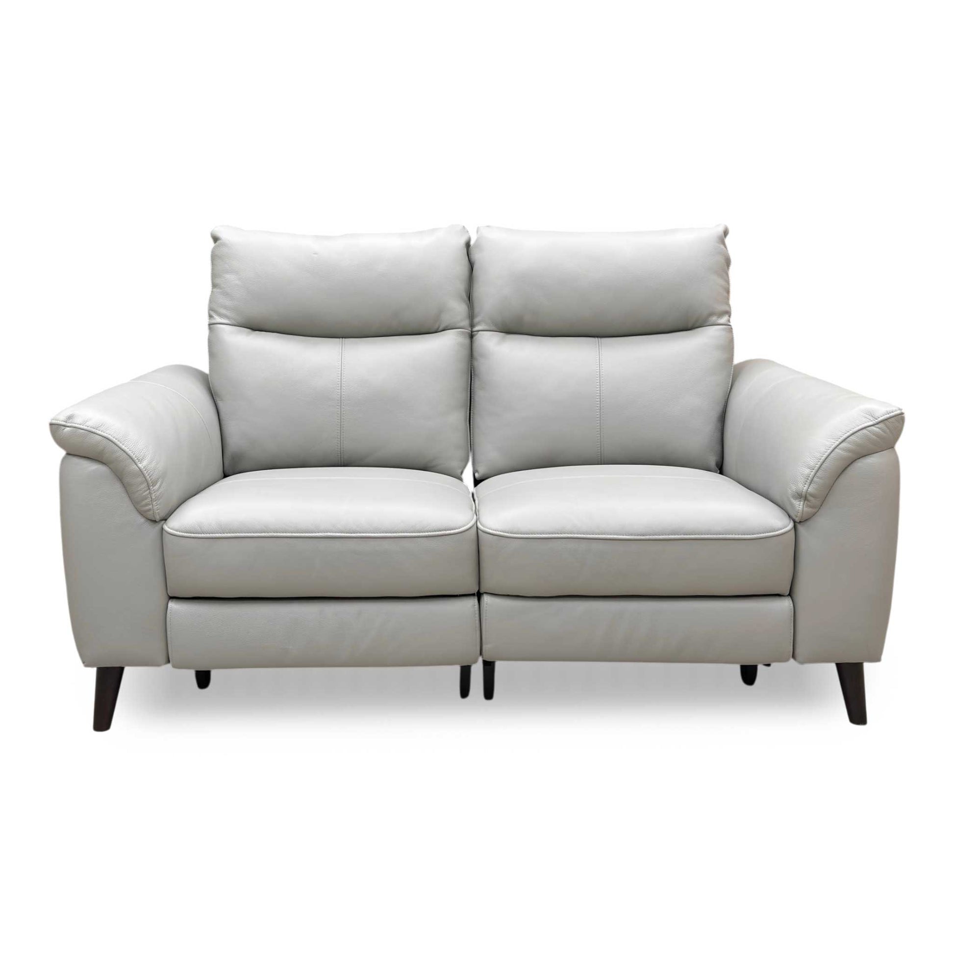 Front view of the Morgan 'Oslo' 2-seater power recliner sofa in light grey Cat 40/27 leather, featuring a contemporary high-back design.