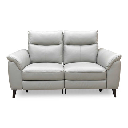 Front view of the Morgan 'Oslo' 2-seater power recliner sofa in light grey Cat 40/27 leather, featuring a contemporary high-back design.