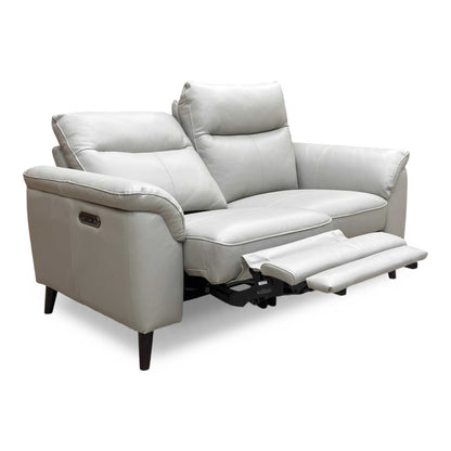 Full view of the Morgan 'Oslo' 2-seater power recliner sofa in light grey Cat 40/27 leather, featuring a contemporary high-back design.