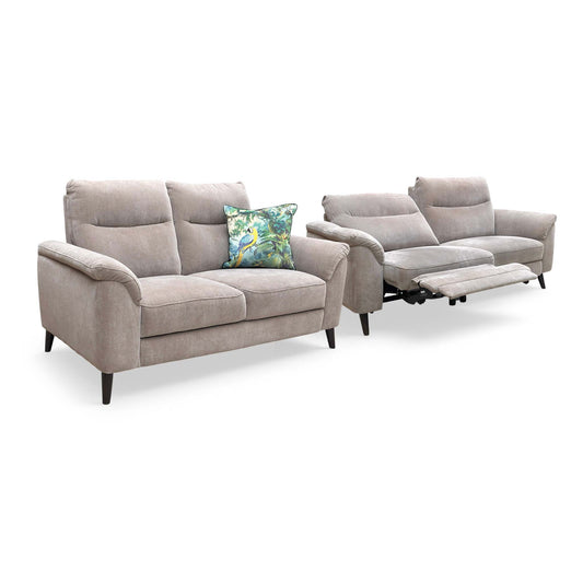 ‘Morgan’ Manhattan Nutmeg 58005 Linen Fabric Set: 3 + 2 Static Seater Sofa with Power Recliner