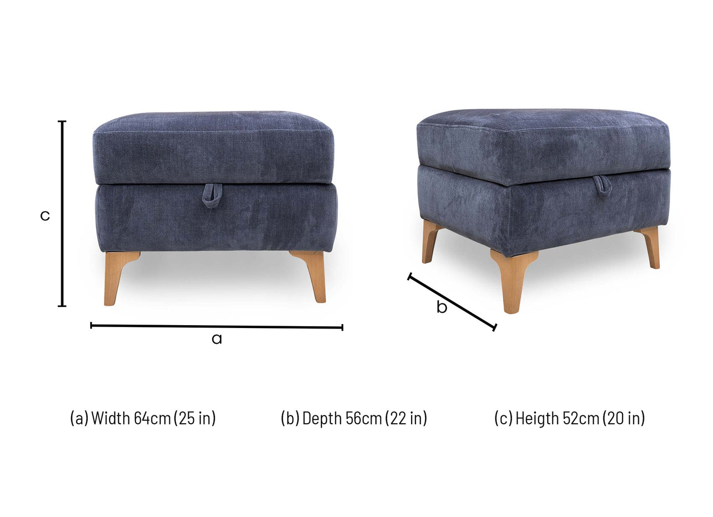 ‘Moderna' Mht Ink Blue Sw Linen Fabric Storage Footstool