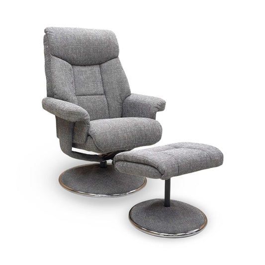 ‘Troyes’ Charcoal Grey Fabric High Back 360 Swivel Chair and Footstool