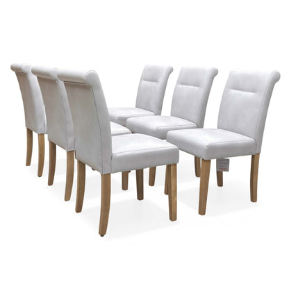 'Lewis’ Light Grey Faux Leather Roll Back Dining Chairs - Set of 6