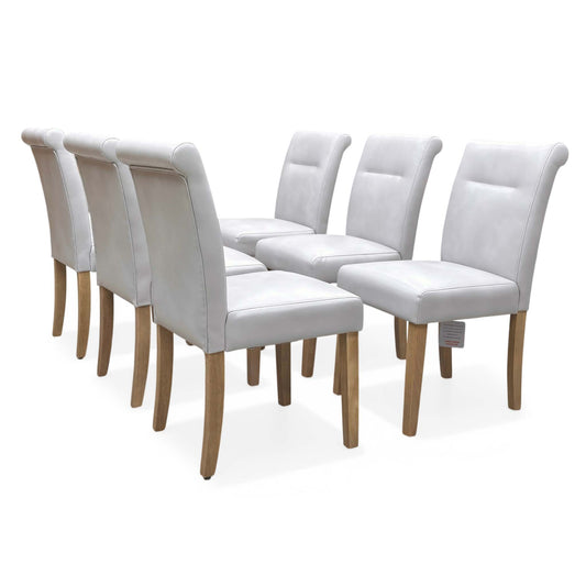 'Lewis’ Light Grey Faux Leather Roll Back Dining Chairs - Set of 6