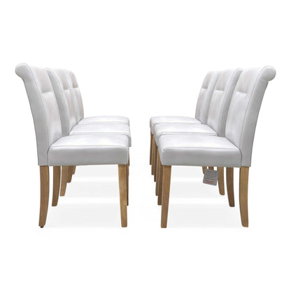 'Lewis’ Light Grey Faux Leather Roll Back Dining Chairs - Set of 6