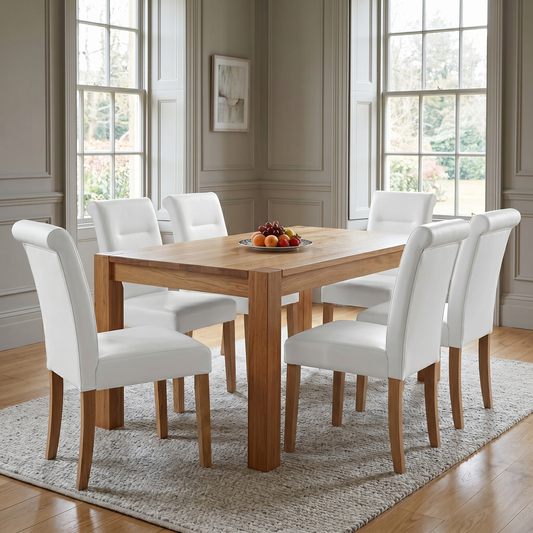 'Lewis’ Light Grey Faux Leather Roll Back Dining Chairs - Set of 6