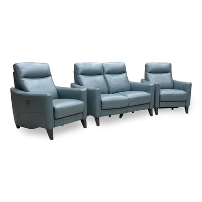World of Leather Compact Collection ‘Petit’ Nc-301e Lake Green Leather 2 Seater Power Recliner Sofa + Power Chair + Power Chair