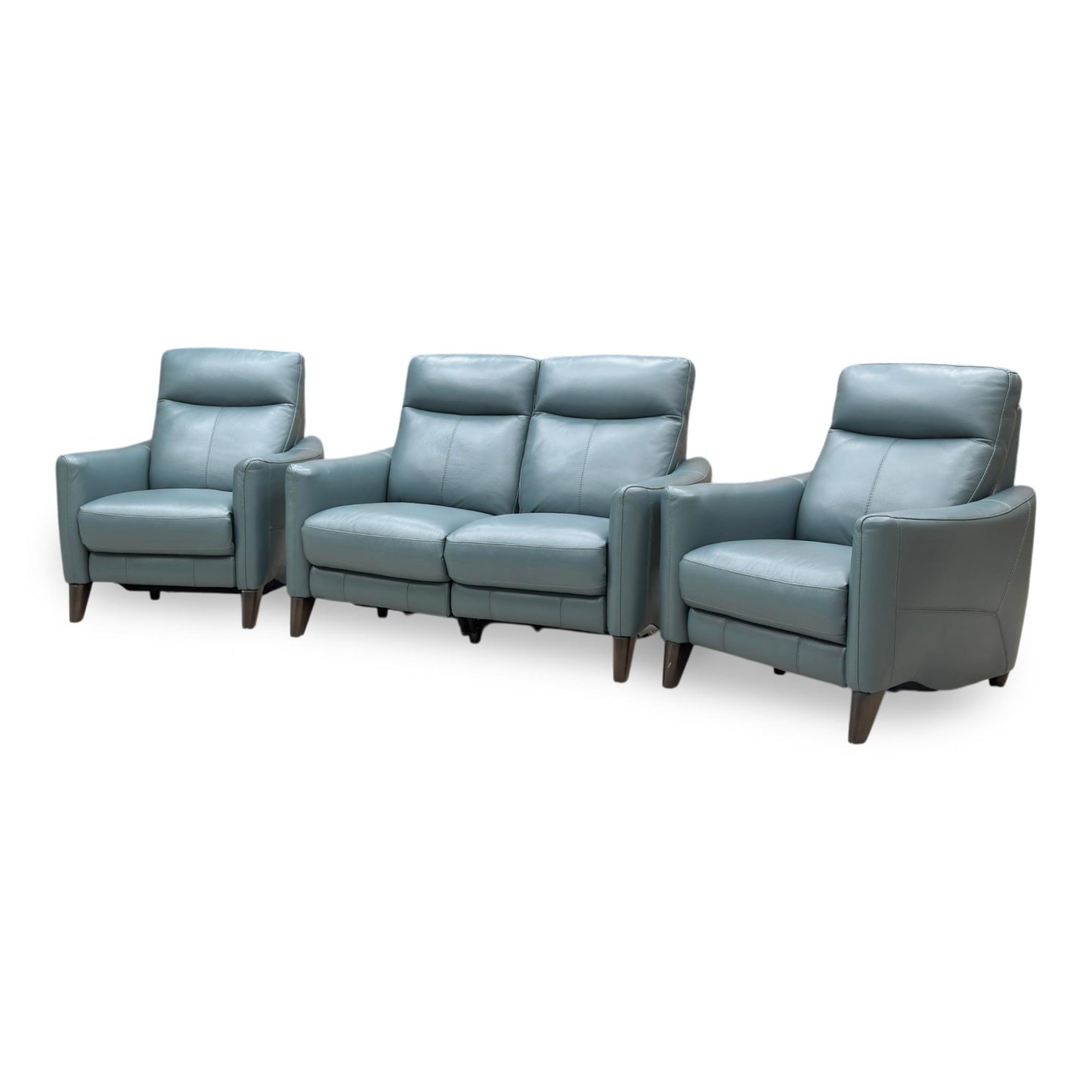 World of Leather Compact Collection ‘Petit’ Nc-301e Lake Green Leather 2 Seater Power Recliner Sofa + Power Chair + Power Chair