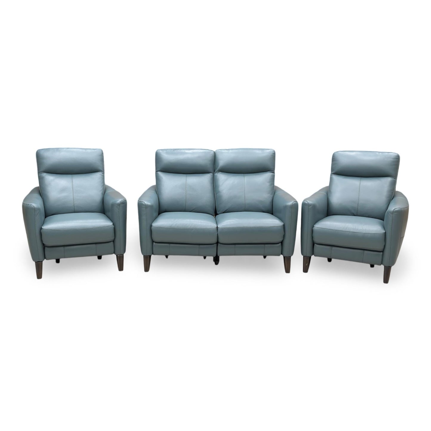 World of Leather Compact Collection ‘Petit’ Nc-301e Lake Green Leather 2 Seater Power Recliner Sofa + Power Chair + Power Chair