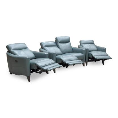 World of Leather Compact Collection ‘Petit’ Nc-301e Lake Green Leather 2 Seater Power Recliner Sofa + Power Chair + Power Chair