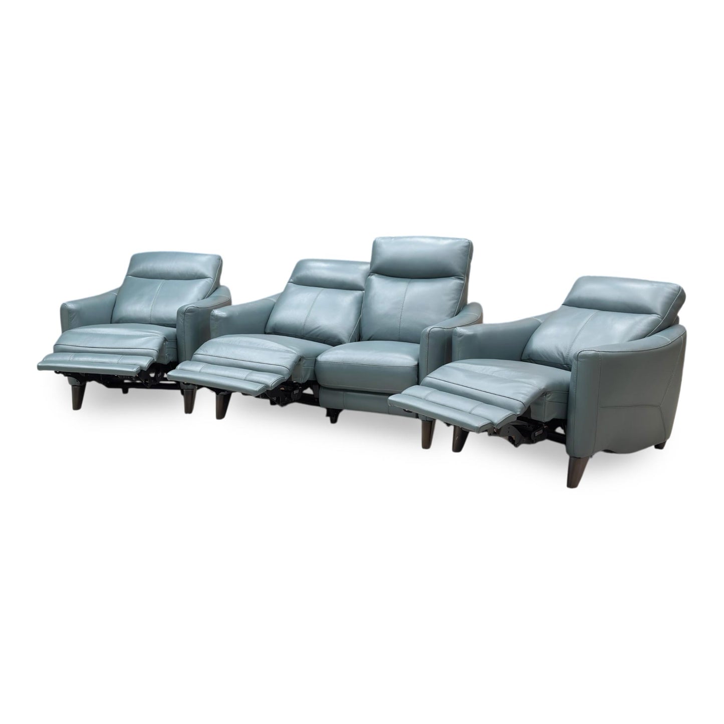 World of Leather Compact Collection ‘Petit’ Nc-301e Lake Green Leather 2 Seater Power Recliner Sofa + Power Chair + Power Chair