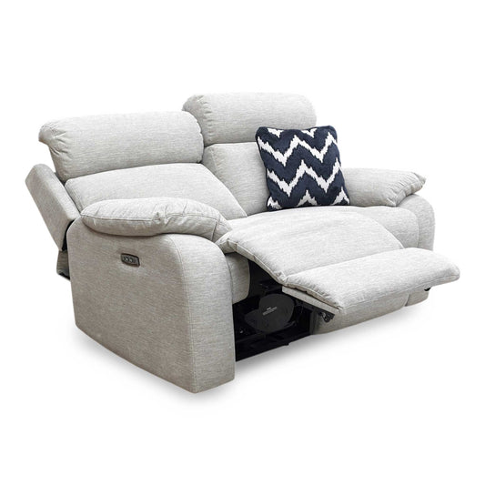 ‘Moreno’ Fab-Ska-R28 Beige Fabric 2 Seater Power Recliner Sofa with Power Headrests