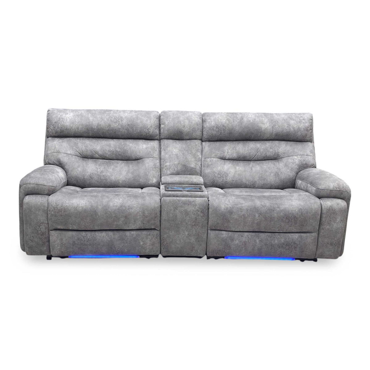 ‘Cinemax’ Marque Seal Grey Mq-0106 Fabric 3 Seater Media Console Power Recliner Sofa with Power Headrests Furniture Village