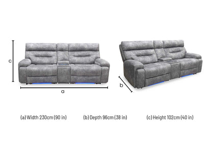 ‘Cinemax’ Marque Seal Grey Mq-0106 Fabric 3 Seater Media Console Power Recliner Sofa with Power Headrests Furniture Village