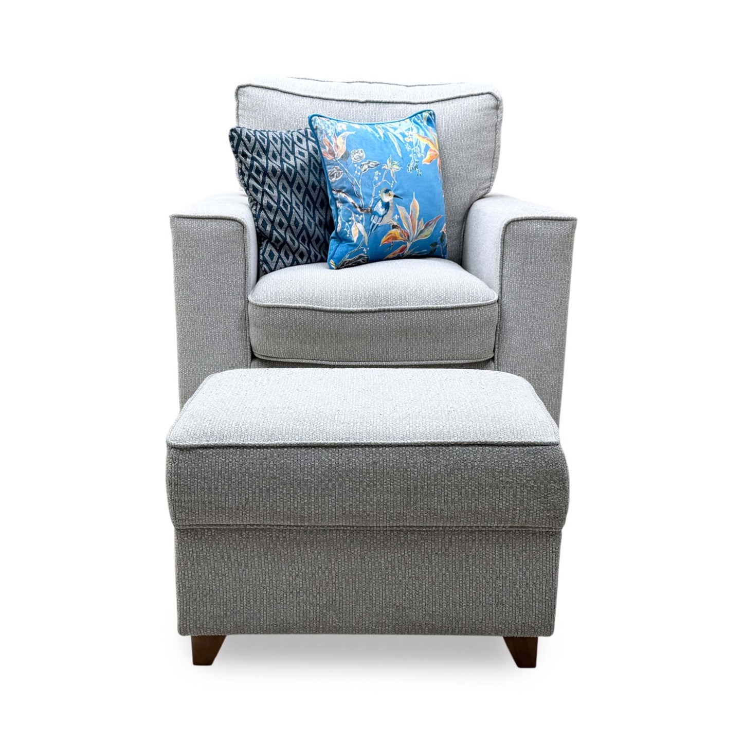 'Comfi' Dallas Silver Dark Ft Fabric Chair + Storage Footstool