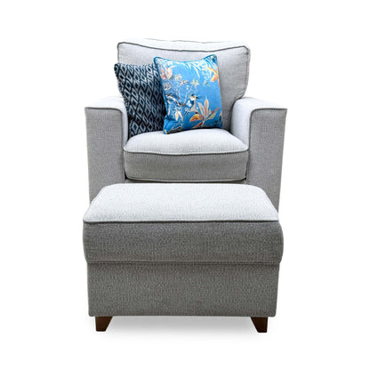 'Comfi' Dallas Silver Dark Ft Fabric Chair + Storage Footstool