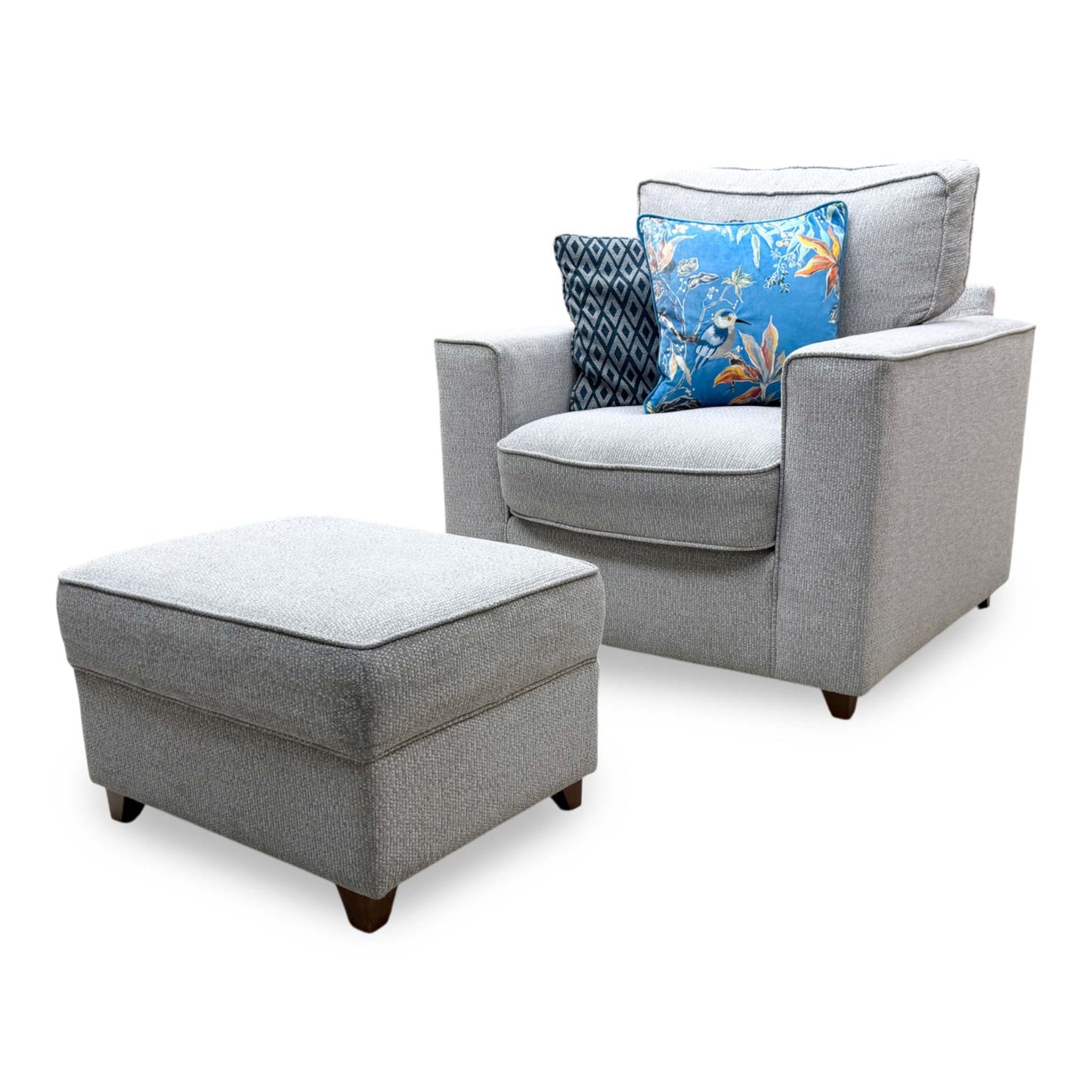 'Comfi' Dallas Silver Dark Ft Fabric Chair + Storage Footstool