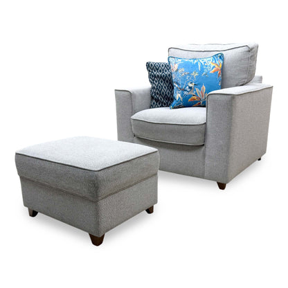 'Comfi' Dallas Silver Dark Ft Fabric Chair + Storage Footstool
