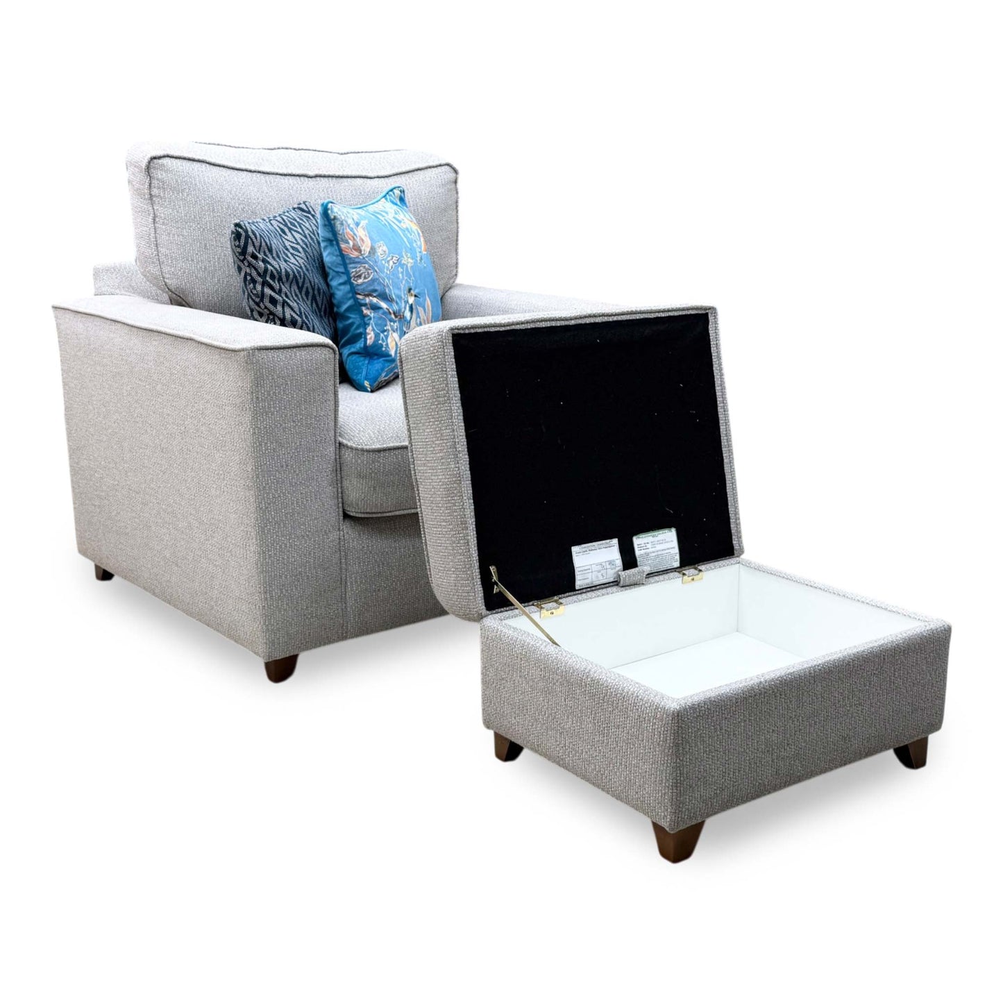 'Comfi' Dallas Silver Dark Ft Fabric Chair + Storage Footstool