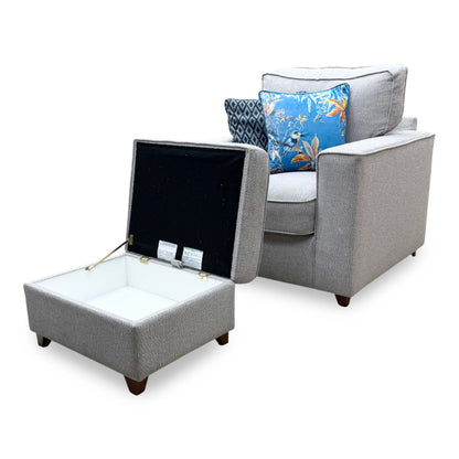 'Comfi' Dallas Silver Dark Ft Fabric Chair + Storage Footstool