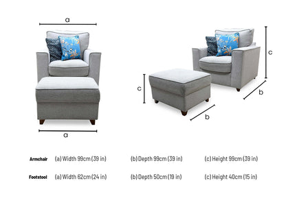'Comfi' Dallas Silver Dark Ft Fabric Chair + Storage Footstool