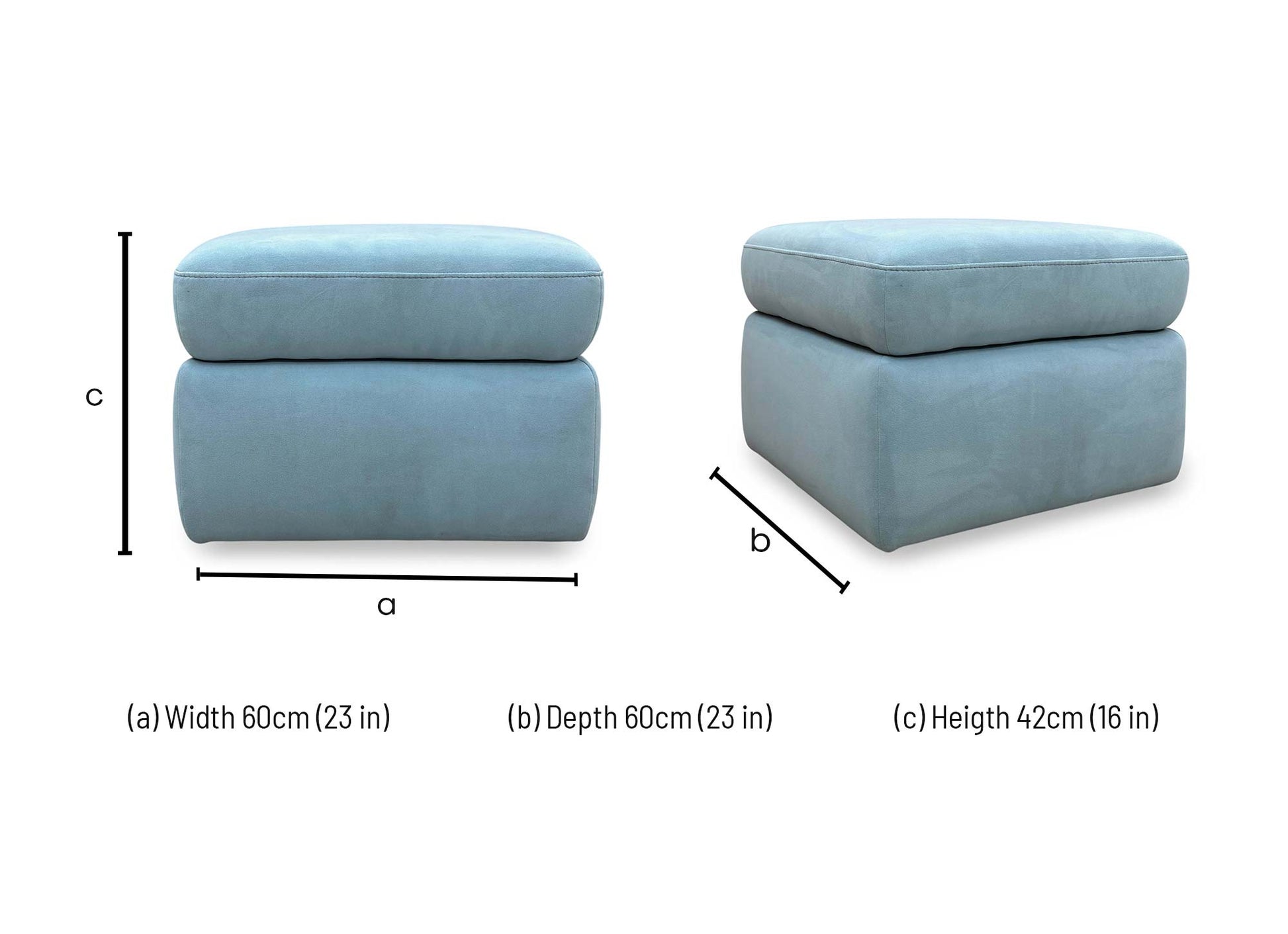 Dimensions diagram for the Cinemax storage footstool.