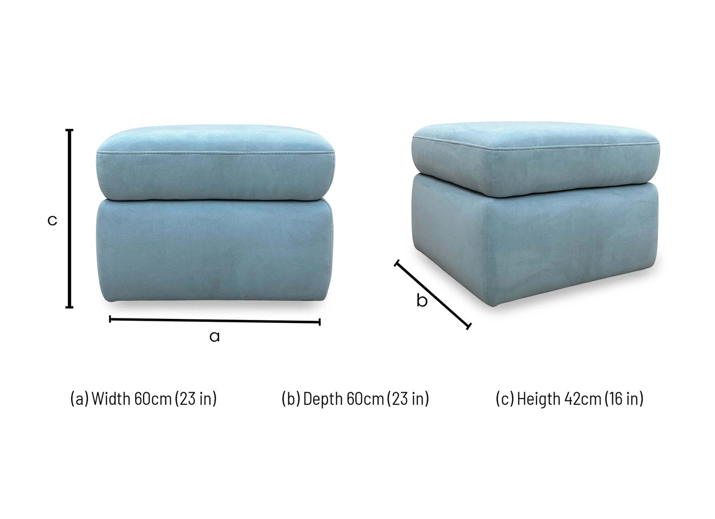 ‘Cinemax’ 3 Seater + 2 Seater Sofa Set Vv-Velvet Blu Fabric Cushion Media Arms with Power Recliner Power Headrests & Baby Blue Velvet Storage Footstool