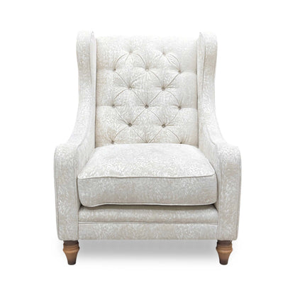 'Blenheim' Savoy Ivory Fabric Winged Accent Chair