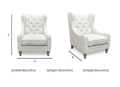 'Blenheim' Savoy Ivory Fabric Winged Accent Chair
