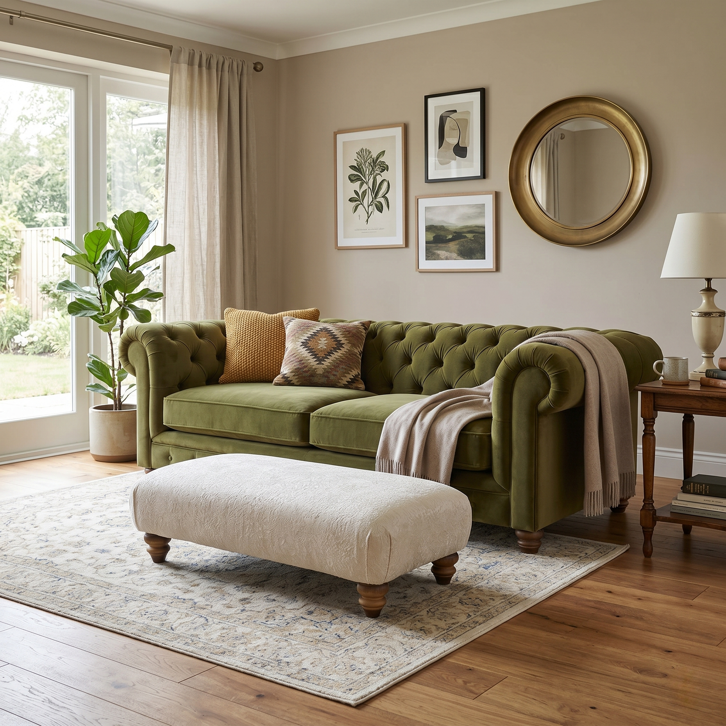 ‘Blenheim' Savoy Ivory Fabric Large Bench Footstool