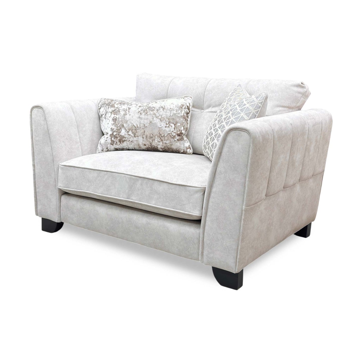‘Mariah' Dapple Ivory-Tri No Insert Velvet Classic Back Snuggler Chair (Ariana)