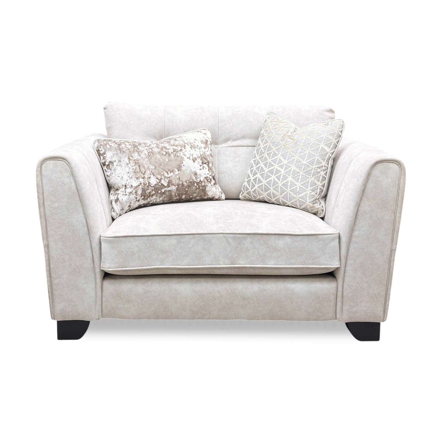 ‘Mariah' Dapple Ivory-Tri No Insert Velvet Classic Back Snuggler Chair (Ariana)