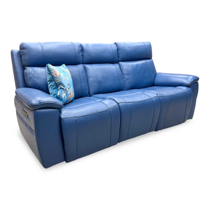 'Aero' Aegean Blue Cat-40/12 Leather 3 Seater Power Recliner Sofa with Power Headrests