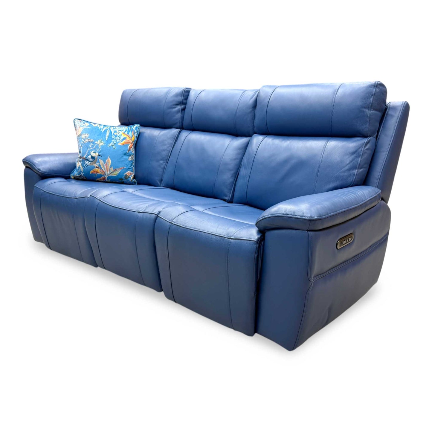 'Aero' Aegean Blue Cat-40/12 Leather 3 Seater Power Recliner Sofa with Power Headrests