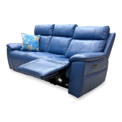 'Aero' Aegean Blue Cat-40/12 Leather 3 Seater Power Recliner Sofa with Power Headrests