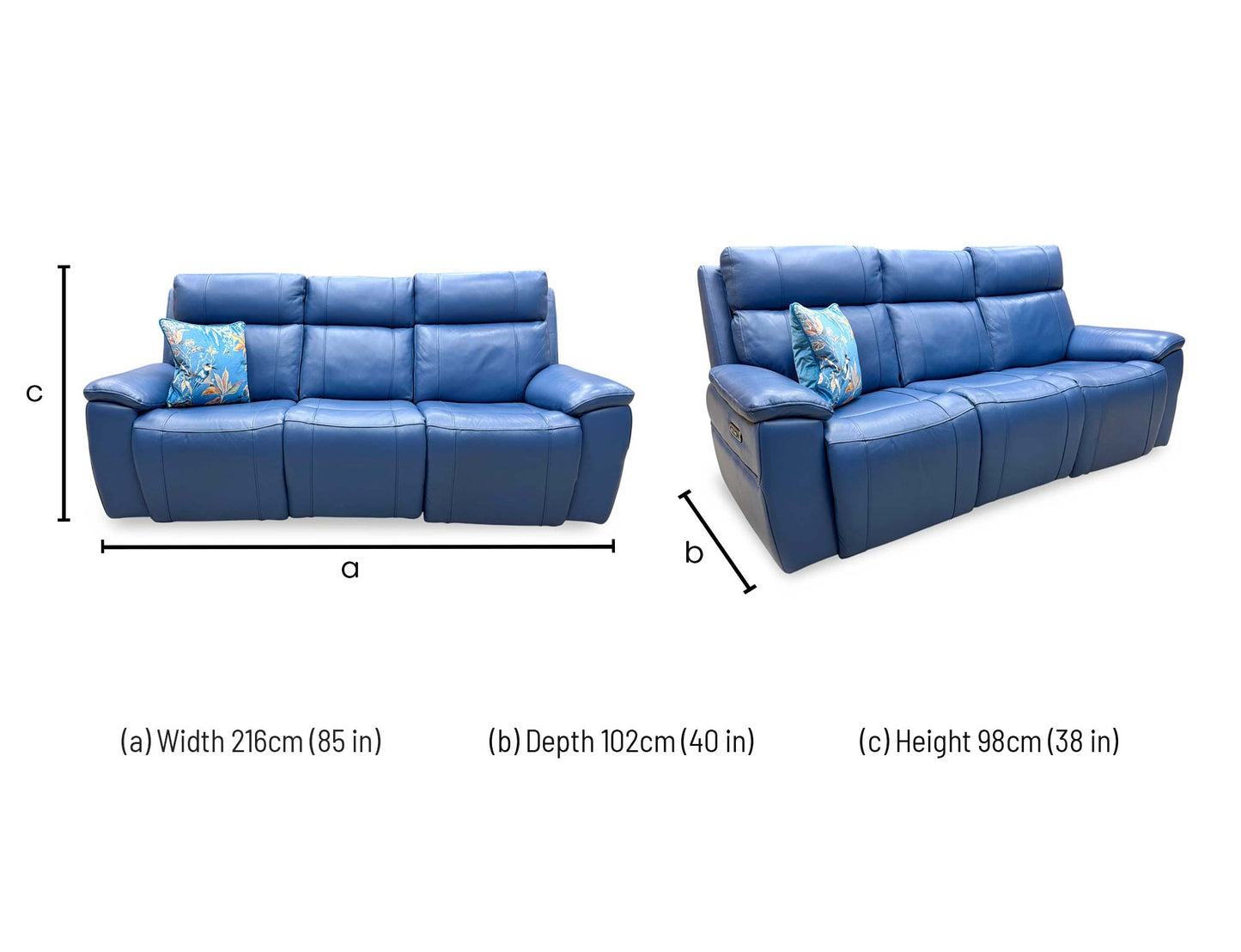 'Aero' Aegean Blue Cat-40/12 Leather 3 Seater Power Recliner Sofa with Power Headrests
