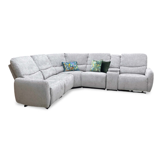 ‘Darren’ Brooklyn Fallow Silver Fabric Power Recliner Modular Corner Sofa with Smart Tech Console