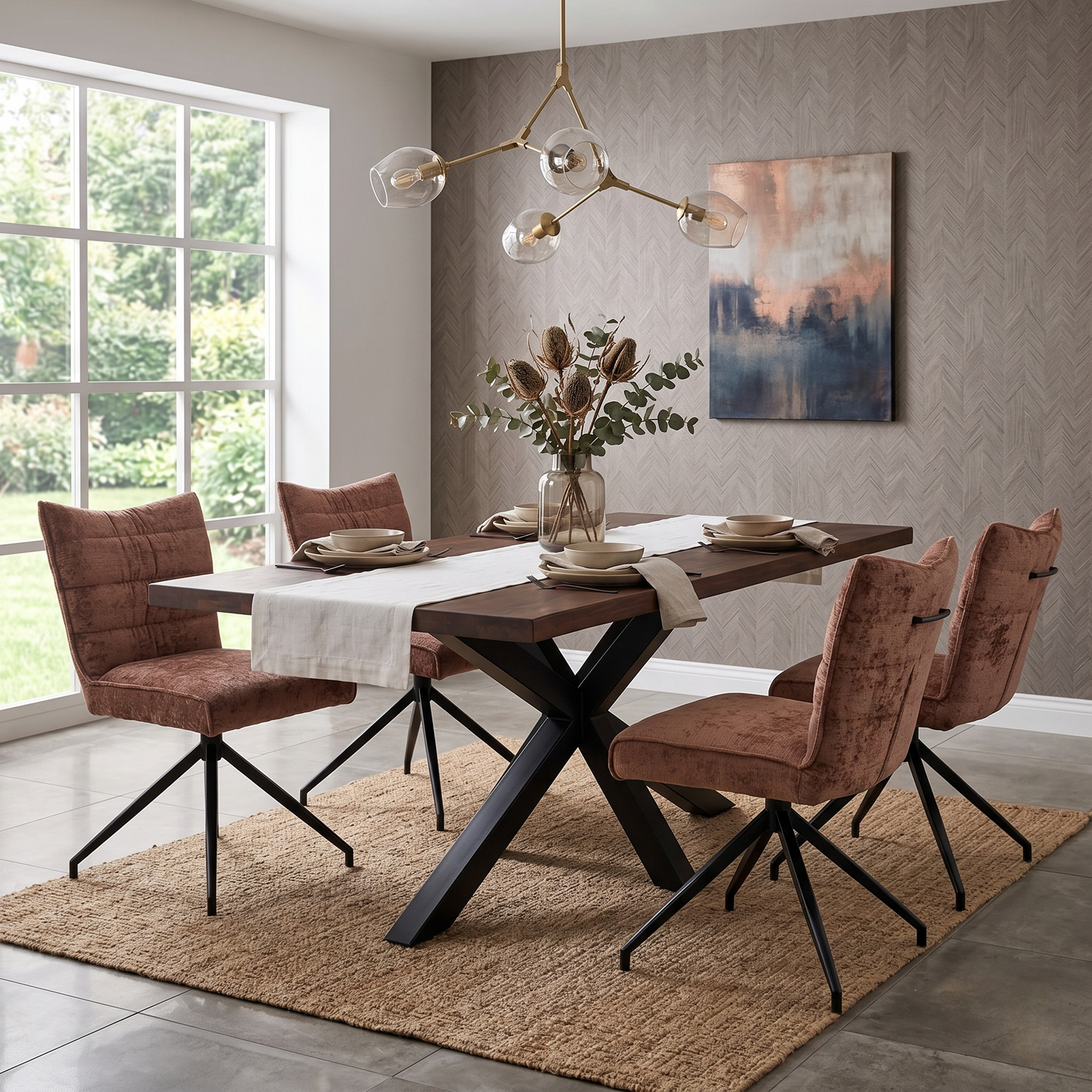 'Saturn' Rust Sumptuous Velvet Dining Chairs - Set of 4