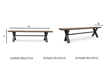 Dimensions diagram for the Mars dining bench.