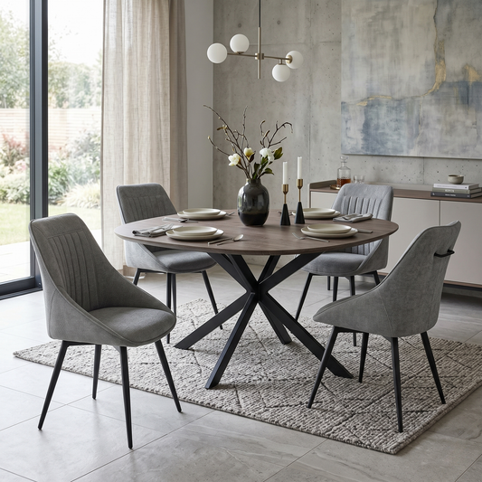 'Crete' Dark Grey Fabric Swivel Dining Chairs - Set of 4