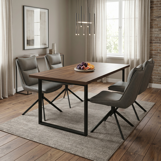 ‘Catalina’ Dark Grey Faux Leather Set of 4 Swivel Dining Chairs