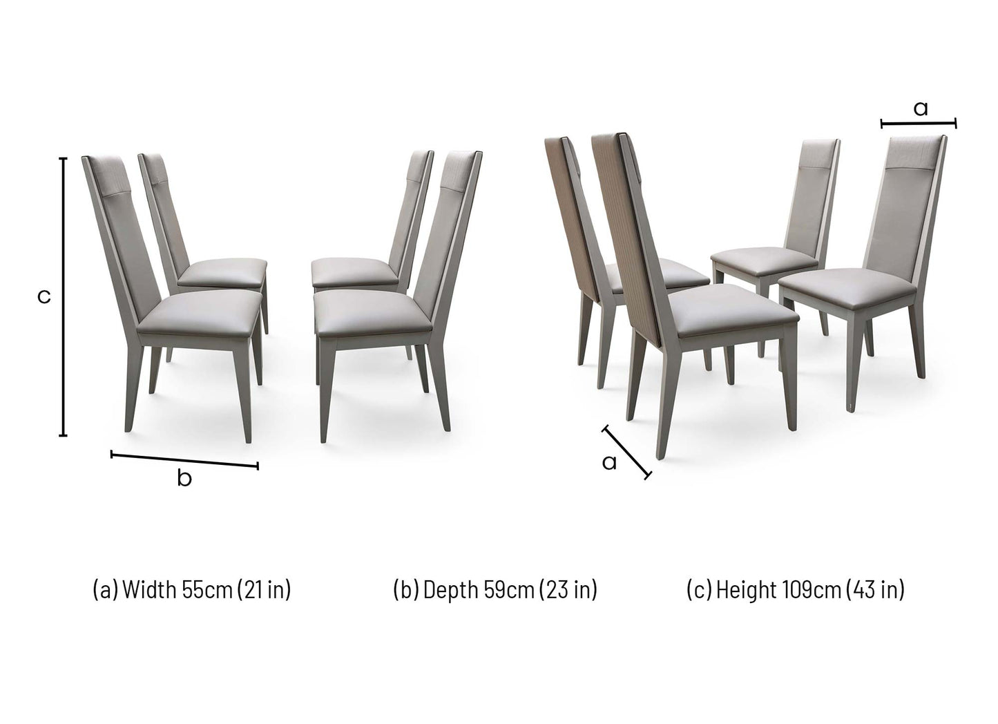 'Lusso' Taupe Panelled Faux Leather Dining Chairs - Set of 4