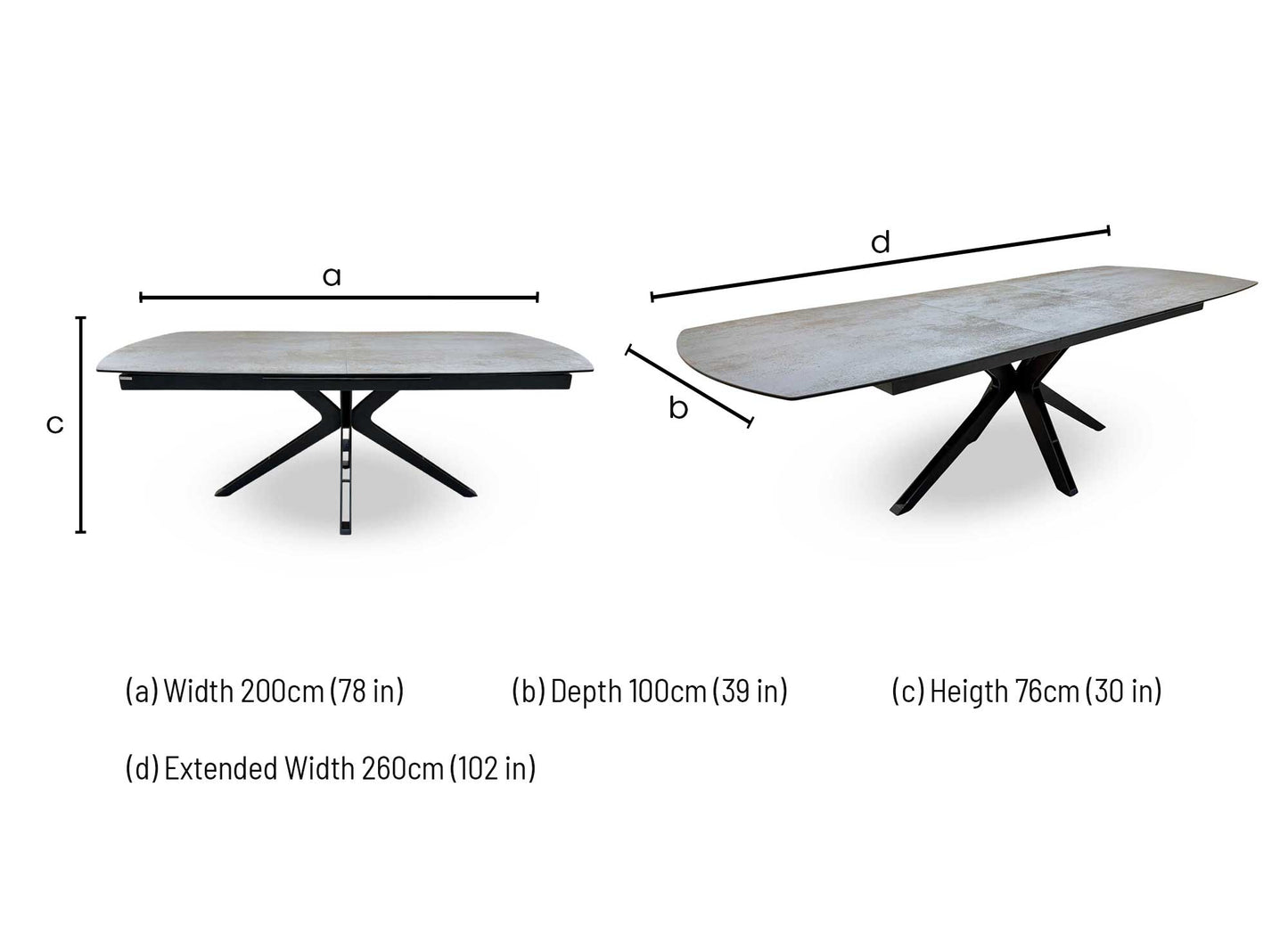 'Jose' Titanium Grey Ceramic Top 200cm Pop Up Extending Dining Table