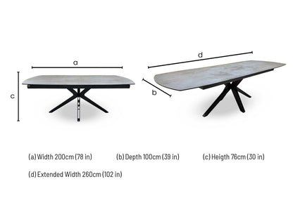 'Jose' Titanium Grey Ceramic Top 200cm Pop Up Extending Dining Table